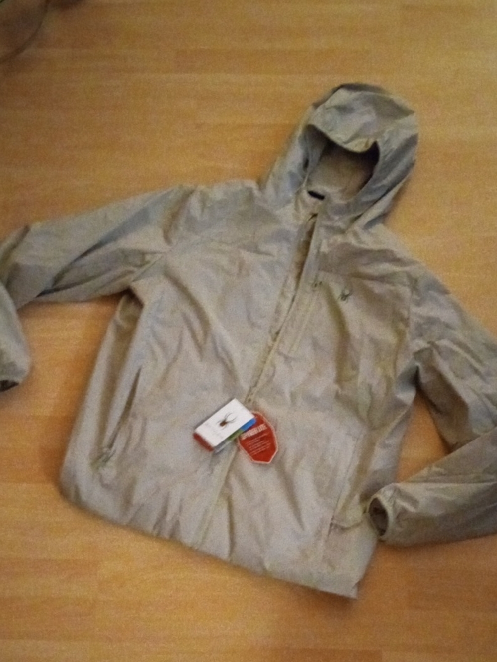 $25>>Spyder Men's Lightweight Hooded Raincoat - Light Beige